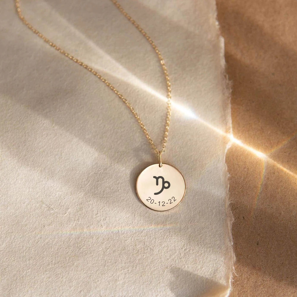 Celestial Essence: Personalized Zodiac Necklace – 14K Gold