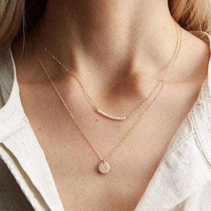 Layered Pearl & Disc Pendant Necklace