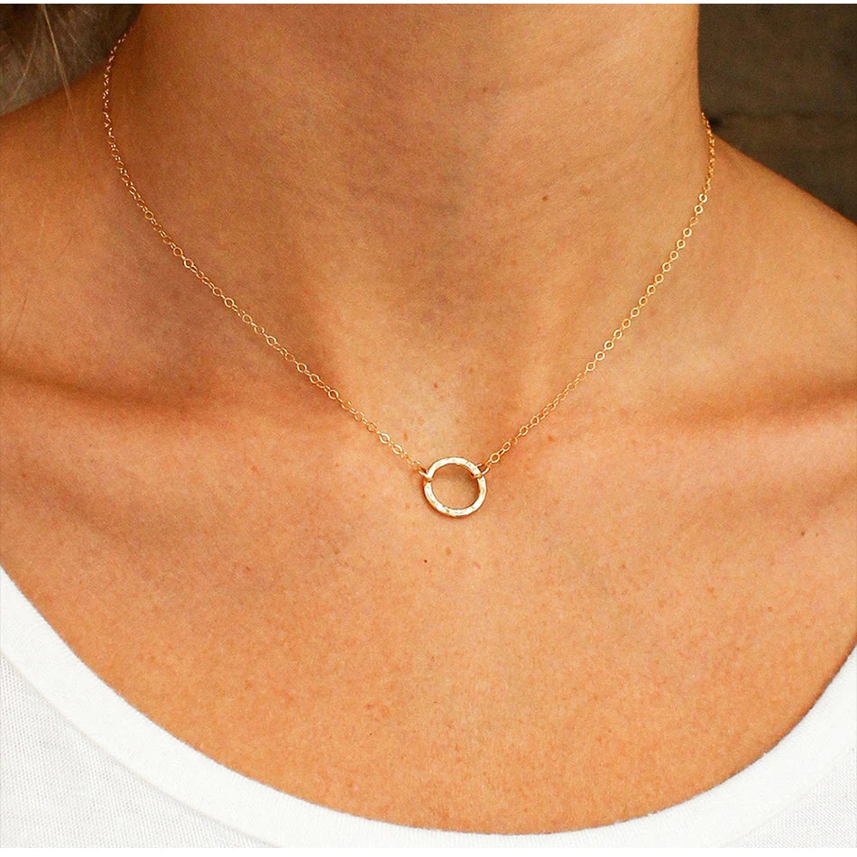 Eterna Orbit Hammered Circle Pendant Necklace