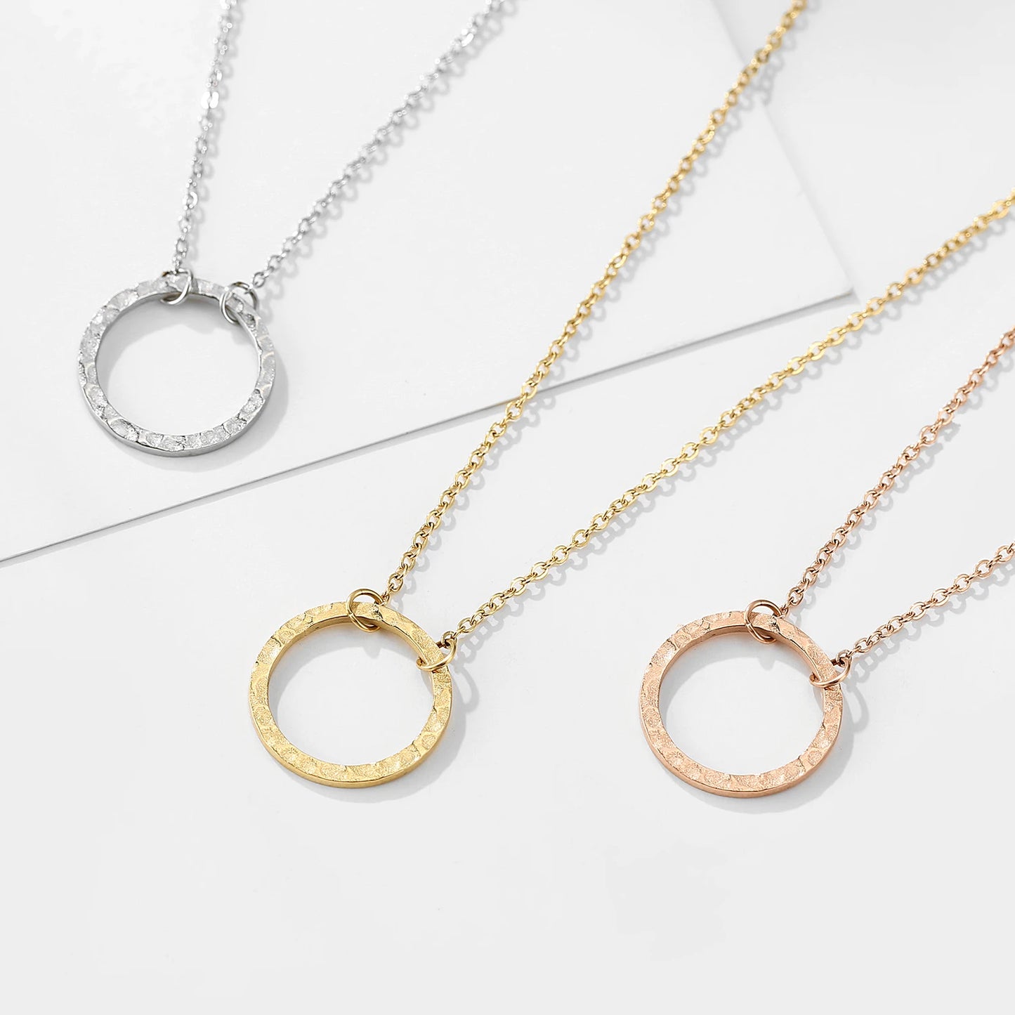 Eterna Orbit Hammered Circle Pendant Necklace