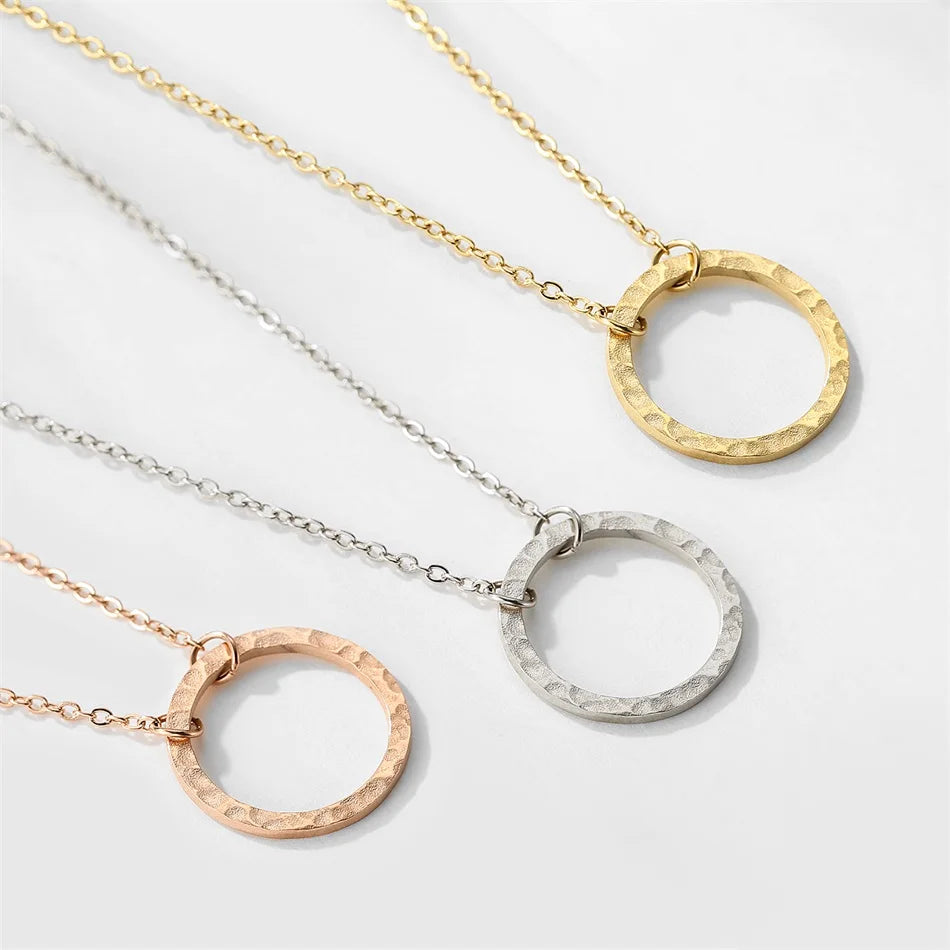 Eterna Orbit Hammered Circle Pendant Necklace