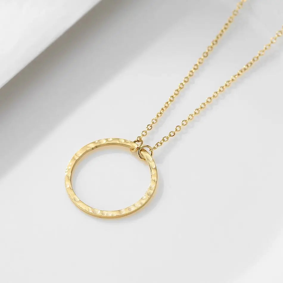 Eterna Orbit Hammered Circle Pendant Necklace