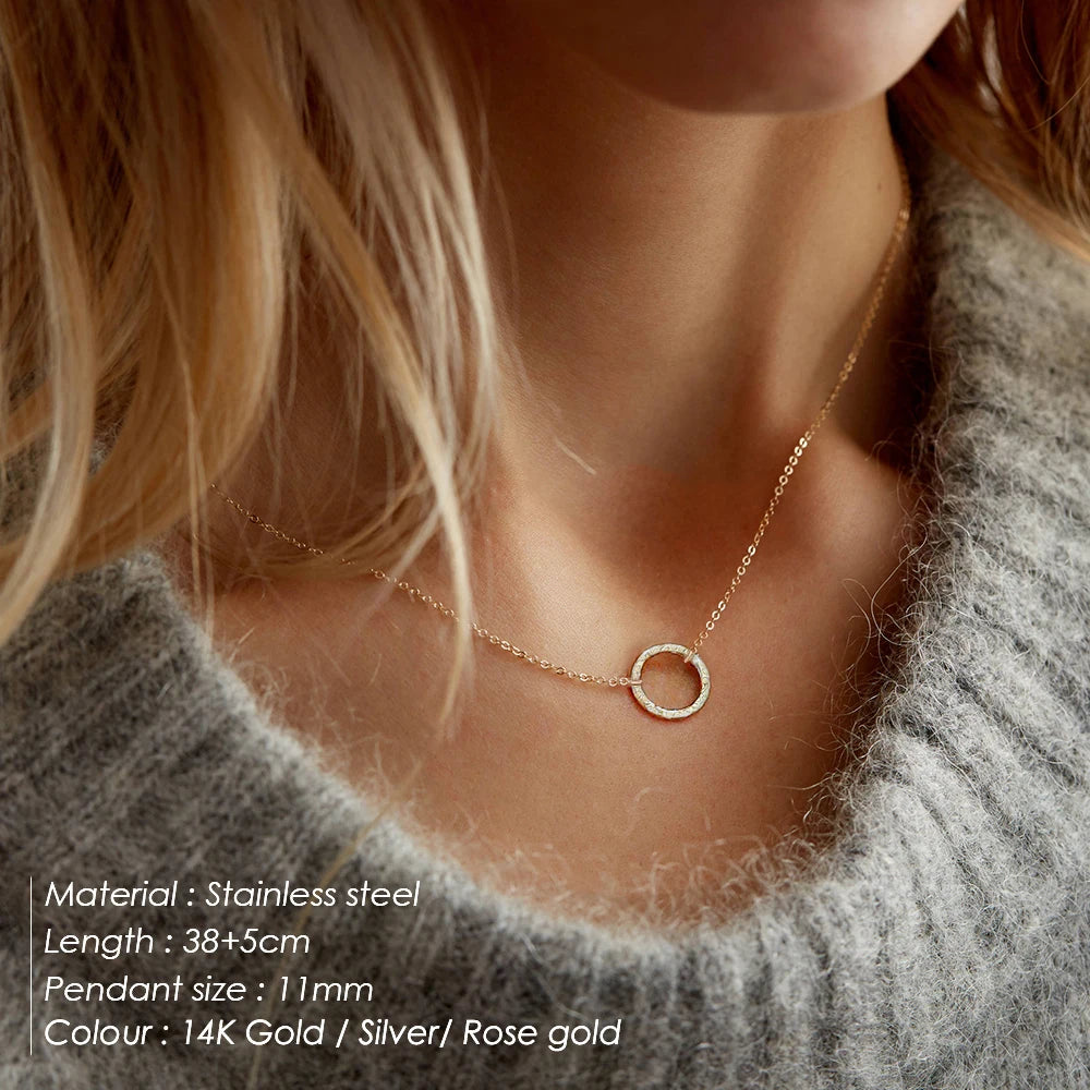 Eterna Orbit Hammered Circle Pendant Necklace